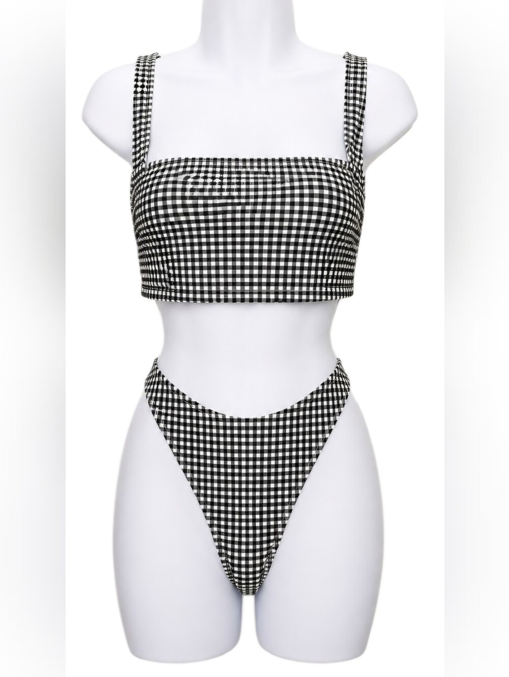 0155 Good American  Gingham Bikini Set XL High Cut Swimwear Beach Vacation Chic